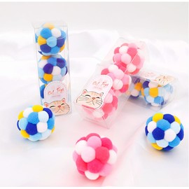 Cat Pom Ball for Indoor Cats, Cat Toy, Kitten Toy, Interactive Ball, Cat Color Bouncy Ball, Built-in Bell, Eliminates Lack of Exercise, For Playing Cats, Play Alone, Set of 3 (Pink)