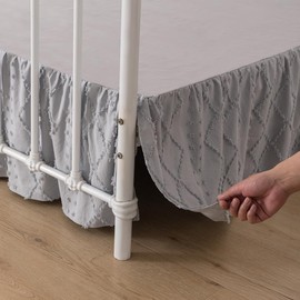 Bed Skirt Queen Size Ruffled Bed Skirt with Split Corners, 14 Inch Drop Dust Ruffle Bed Skirts with Platform, Boho Tufted Shabby Chic Full Size Bed Skirts, Light Grey