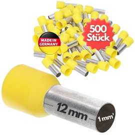 Kalitec AE112GE Insulated Wire End Ferrules 1.0 mm² 12 mm Long Yellow I Made in Germany I Industrial Quality Pack of 500