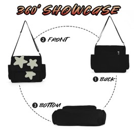 Jywmsc Aesthetic Messenger Bag, Y2K Star Canvas Shoulder Bag,Cute Tote Bags,Nylon Casual Crossbody Bags for Women,Black