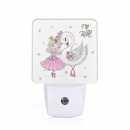 Chrobak LED Night Light,Ballerina Girl with Swan LED Night Light Plug into Wall with Dusk to Dawn Light Sensor White Energy Efficient Nightlight for Bedroom Bathroom Hallway Living Room Kitchen