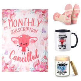 Breling 4 Pcs Funny Hysterectomy Recovery Gift Set for Women Funny Ceramic Mug Flannel Throw Blanket Crew Socks Candle Post Uterus Surgery Care Package Gift Basket