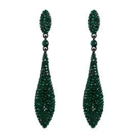EVER FAITH Women's Austrian Crystal Double Waterdrop Bridal Pierced Dangle Earrings Green Black-Tone