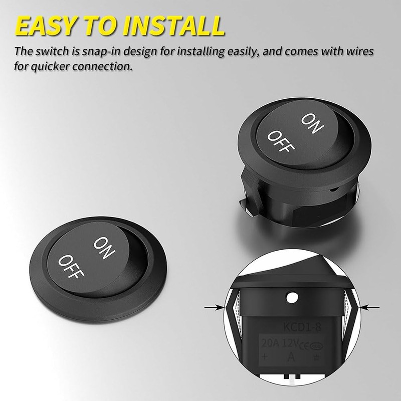 10 Pack 12V Round Rocker Switch SPST 20mm Mini Toggle