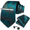 DiBanGu Mens Teal Paisely Tie Silk Woven Necktie and Pocket