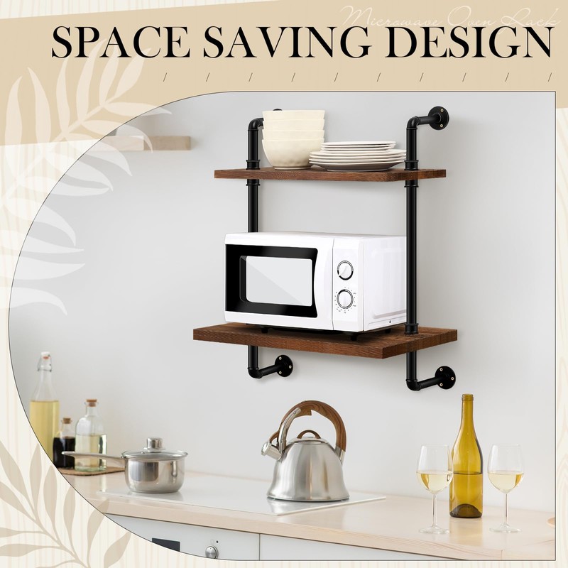 Nuanchu Microwave Oven Rack 2 Tier Wall Mount Microwave Shelf