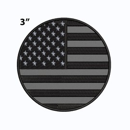 American Flag Patch 3" Round Iron-on Fully Embroidered Applique for Clothing Vest Uniform, Sew-on Decorative Premium Embroidery, Badge Emblem, Military Army, Black Grey USA US, Travel Souvenir