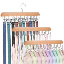 Bra Hanger for Closet, Tank Top Hanger 3 Pack w/60 Hooks Holds 40 Bras, Capacity Foldable Wood Space Saving Hanger, 360°Rotating Closet Organizers and Storage for Dorm & Apartment