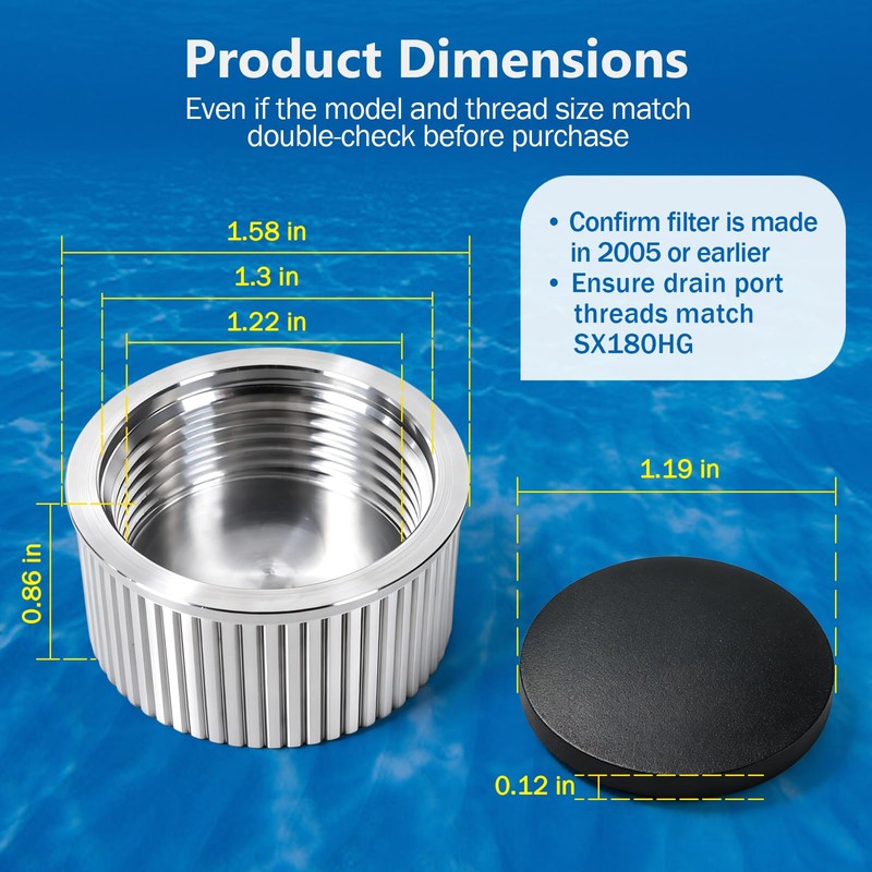 SX180HG Pool Sand Filter Drain Cap with Gasket – Thick