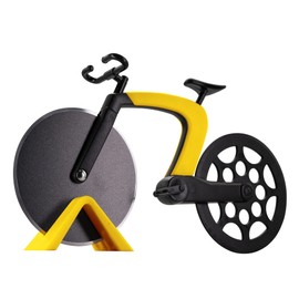 Aijohnny Bicycle Pizza Cutter Wheel with Holder, Robust Bicycle Shape 2.4” Stainless Steel Pizza Knife, Frosted Surface Non-Stick & Sharp Blades, Pizza Slicer Funny Kitchen Gadget (Yellow)