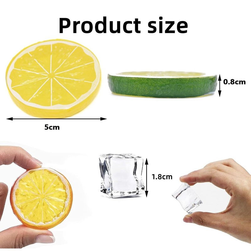 30 Square ice Cubes,15 Artificial Fruit Lemon Slices, Suitable for