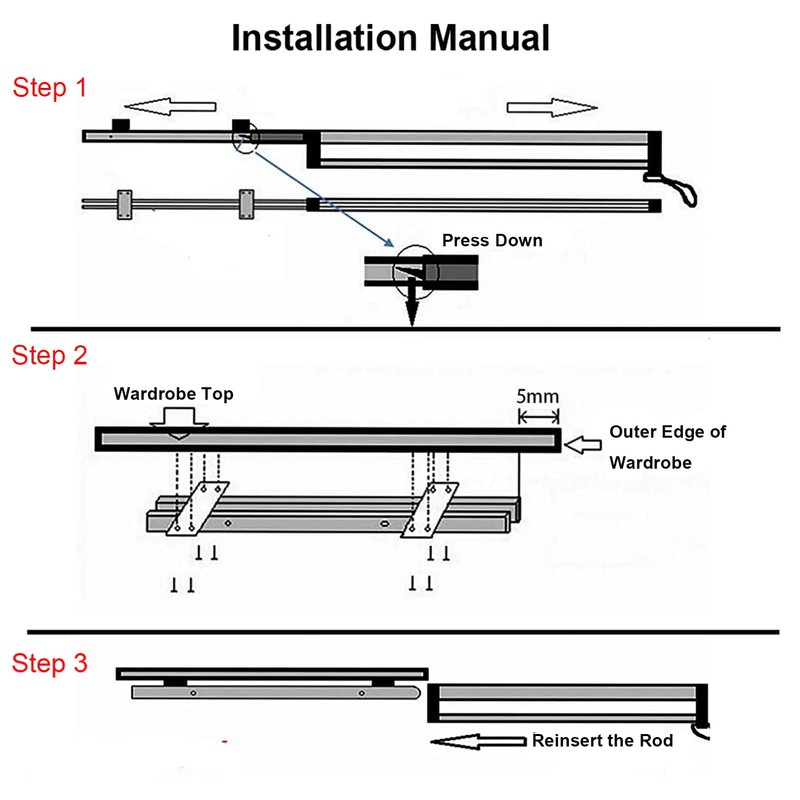 MAFAGE Extendable Clothes Rail for Pull-Out Hangers, Adjustable Wardrobe, Telescopic