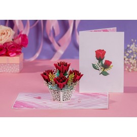 Paper Love 3D Lovely Roses Pop Up Card - 5" x 7" Cover - Includes Envelope and Note Card