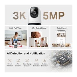 MERCUSYS MC230 3K 5MP Indoor Camera,360°Security Camera, AI Detection Cameras House Security,13.5×Zoom,Auto Patrol,App Control,Voice Control,Alexa,Google Home,Flexible Storage,No Monthly Fee