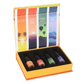 Essential Oils Set - 4x10ml Blended Oils with Dropper Lids - Happy Vibes, Creative Space, Positive Energy & Real Calm - Uplifting Scents for Diffusers, Massage, Relaxation & Mood Boosting