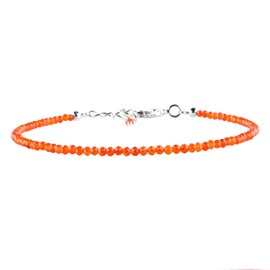 InfinityGemsArt Natural Carnelian Gemstone Full Micro Beads Dainty Bracelet Jewelry for her, Birthstone, Energy Healing Crystals, Silver Plated Chain 8 inch