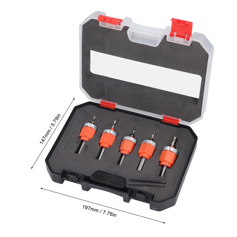 Generic 5 Pcs Countersink Drill Bit Set, Adjustable Depth Stop,
