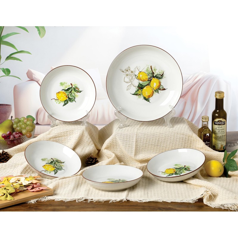 Porcelain Pasta Bowl Set, 11-inch Serving Bowl with 4 Individual