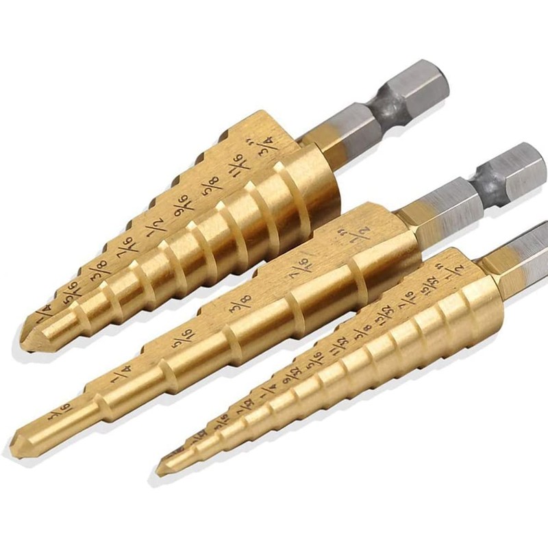 Bestgle 3 Pcs Step Drill Bits 1/4" Hex Shank SAE