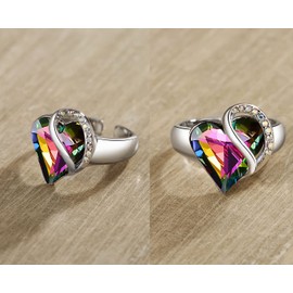 Leafael Infinity Love Heart Rings for Women with Birthstone Crystal, Women's Adjustable Engagement Ring, Allergy-Free Jewelry Gifts for Women, Silver-Tone Wedding Band or Promise Ring with Open End