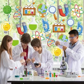 40Pcs Science Hanging Swirl Decorations, Chemistry Laboratory Birthday Party Ceiling Hanging Swirls Scientist Lab Theme Hanging Swirls for School Events Birthday Science Lab Party Decor Supplies