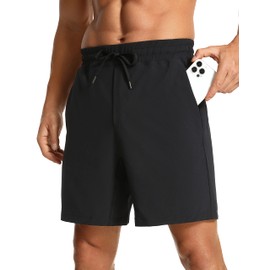 CRZ YOGA Pantalones Cortos de Entrenamiento de Secado rápido para Hombre con Bolsillos para Correr 7 Pulgadas Negro Grande