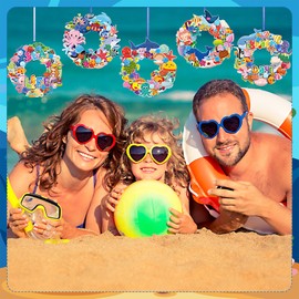 Hollowfly 48 Sets Summer Ocean Wreath Craft Kits Sea Animal DIY Wreath Hanging Ornaments Make Your Own Ocean Paper Craft with Stickers for Home Summer Sea Beach Party Favors Activities