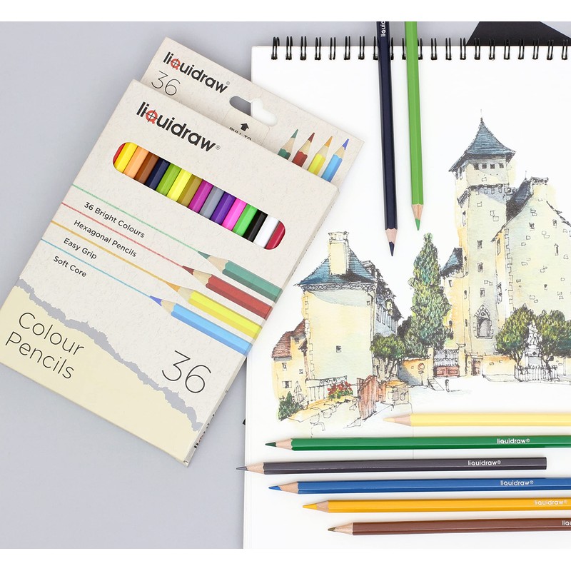 Liquidraw 36 Adult Colouring Pencils, Premium Art Coloured Drawing Pencils