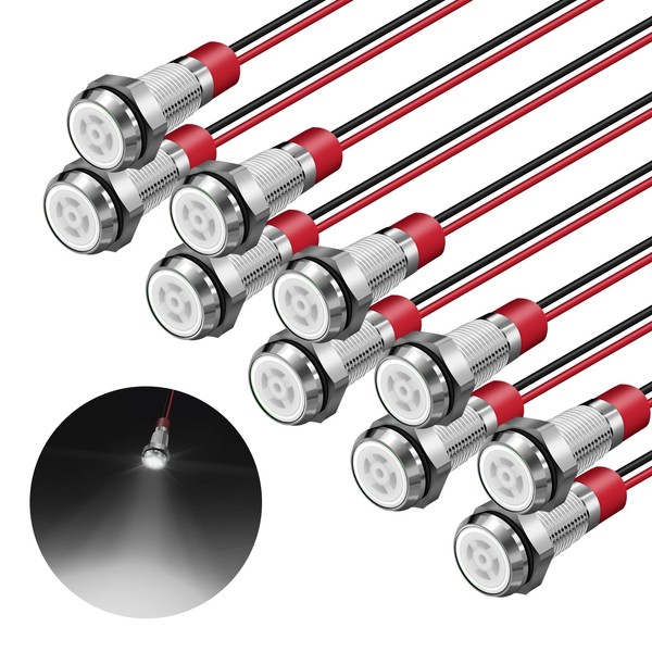 FICOLPO 10 Pcs LED Metal Waterproof Indicator Light, AC/DC 12-24V