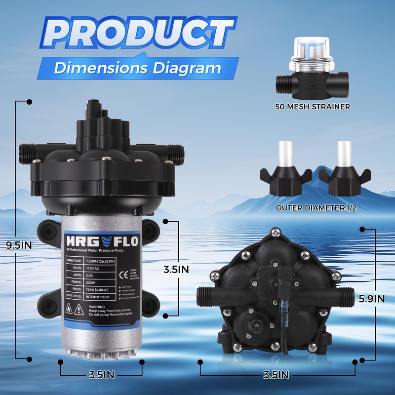 [Upgraded Version] 12V DC RV Fresh Water Pump, 7GPM 70PSI,