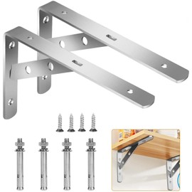 Heavy Duty 2 Pcs 90 Degree L Shaped Floating Wall Brackets - Stainless Steel Metal Support Angle Brackets White (105x150mm)