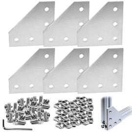 6 Pieces L Shape Corner Aluminum Profile 5 Hole L Shape External Profile Joining Plate with 30 M6 Nuts 30 M6 Screws 1 M4 Wrench for 3030 Aluminum Profile