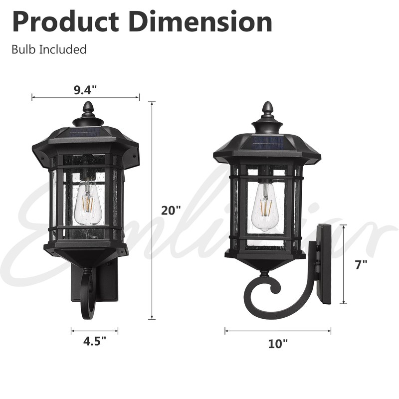 Emliviar Solar LED Wall Light Outdoor,Dusk to Dawn Solar Porch