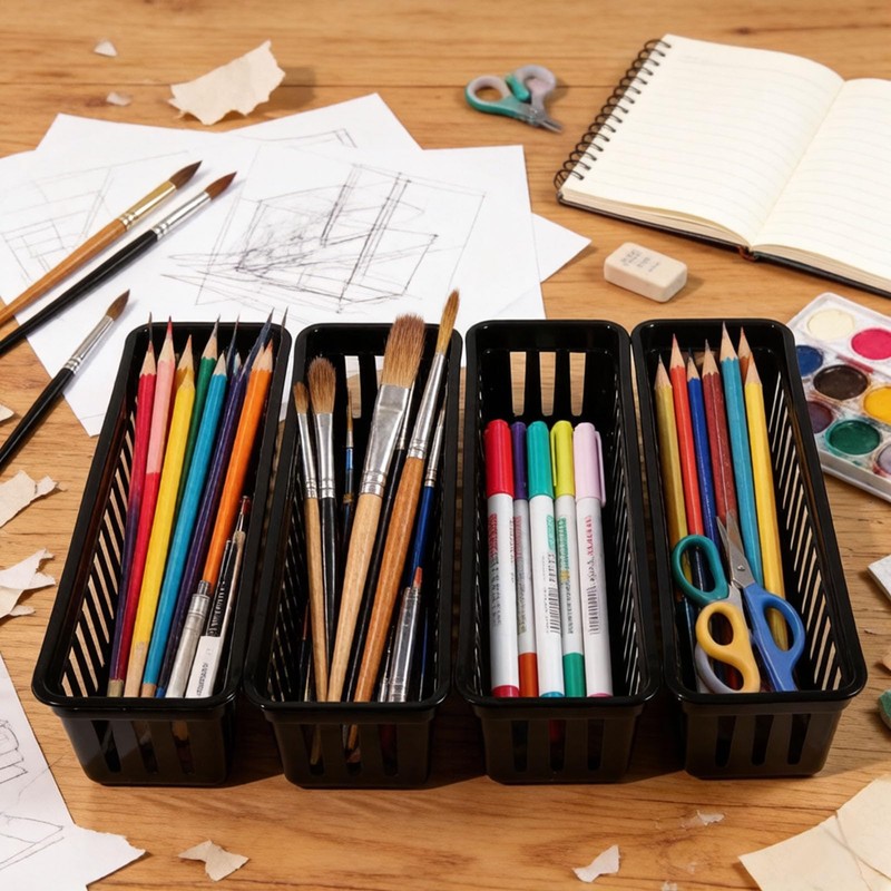 Cheeren 12 Pack Black Pen and Pencil Organizer Trays-Desktop Office