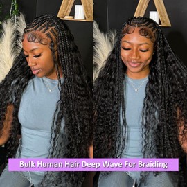 20 Inch Boho Braids Human Hair Extensions For Women 2 Bundles 100g Wet And Wavy Human Braiding Hair For Micro Braids No Weft Deep Wave Bulk Human Hair (1B#, 20Inch 100g(50gx2Bundles))