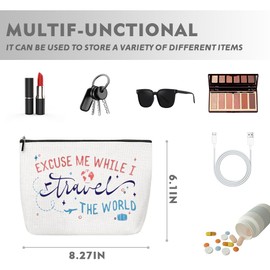 Travel Makeup Cosmetic Bag for Women Girls Travel Essentials Toiletry Bag Traveler Flight Adventure Skincare Bags Aircraft Aviator Birthday Christmas Gifts Flight Attendant Cord Bags