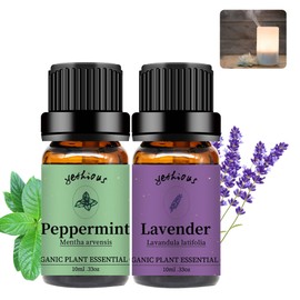 yethious 2 Pack Lavender Peppermint Essential Oil Set Organic 100% Pure Undiluted Lavender Aromatherapy Oils for Diffuser, Skin, Perfume, Soap, Candle Making 2X 10ML Gift Set