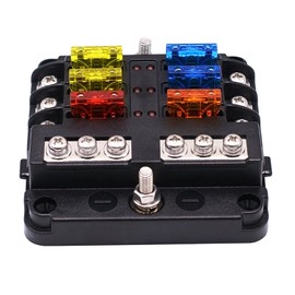 Kopinma 6-Way Waterproof Fuse Block with 12 Circuits, LED Warning Indicator and Marine Fuse Box for DC 12/24V Car Boat RV Truck