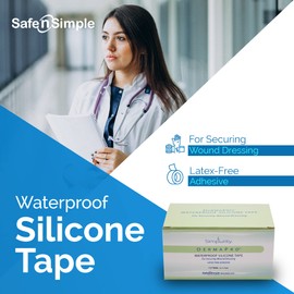Simpurity DermaPro Silicone Tape Waterproof - 1"x15' 12 Count - Latex Free Tape Medical for Securing Wound Dressing - Waterproof Surgical Silicone Tape - Medical Tape for Sensitive Skin