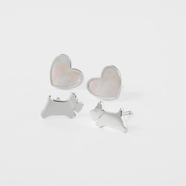 Radley Women's Sterling Silver Dog and Genuine Mother Of Pearl Heart Earrings RYJ1425