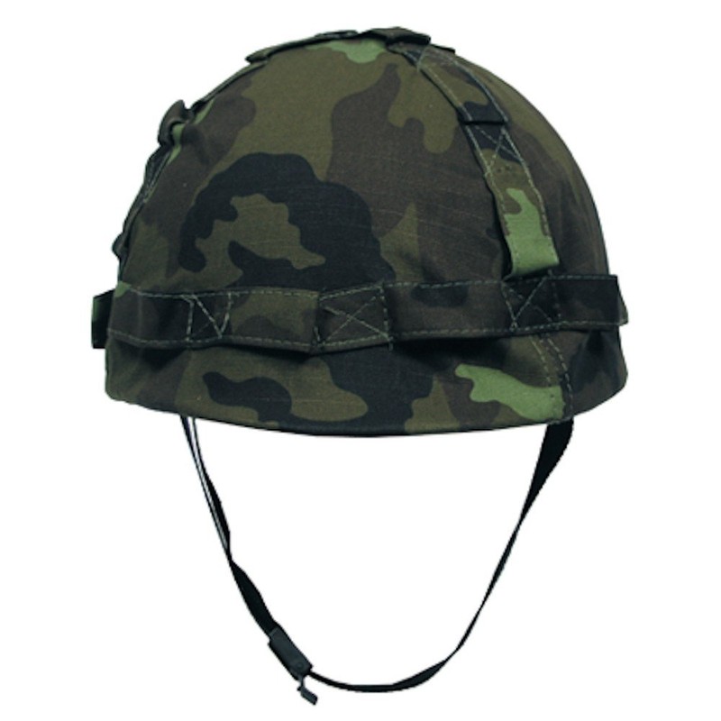 MFH Plastic Helmet with Woodland Camo Cloth Cover