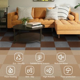 AKIVIDA Carpet Tiles Peel and Stick, 12”x 12” Non-Slip Self Adhesive Squares Carpet Floor Tile, 24 Pcs DIY Reusable Waterproof Carpet for Living Room Bedroom