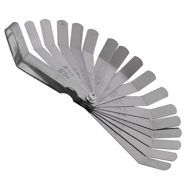 ABN Universal Standard SAE and Metric Offset Valve Feeler Gauge 16-Piece Blade Tool for Measuring Gap Width/Thickness