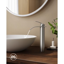 FORIOUS Waterfall Bathroom Vessel Sink Faucets with Metal Pop up Drain and Lead-Free cUPC Hose, Chrome Single Handle Tall Bathroom Faucet 1 Hole, 11inch for Bath,Vessel