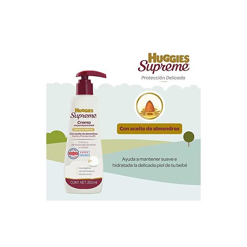 Huggies Supreme, Crema Corporal para Bebé, 200 ml, Con Karité,