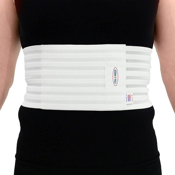 ITA-MED Breathable Elastic Rib Brace for Men, Ideal Compression Support Wrap/Belt for Broken, Cracked, Dislocated & Fractured Ribs, Made In USA (White, Small)