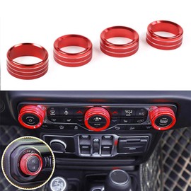 AuTK Aluminum Alloy HVAC Knob & Light Switch Cover Kit for Jeep Wrangler JL/JLU & Gladiator JT 2018-2025 (4Pcs Red) - AC Climate Control Panel Trim Rings, Metal Interior Upgrade Accessories