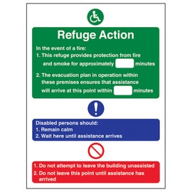 V Safety Refuge Action - Portrait 150 x 200 mm - 3mm Brushed Aluminium Composite Safety Sign