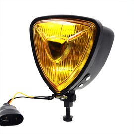 JIAHER Motorcycle Headlights, Triangle Metal Front Lighting, Headlights, Harley Chopper, Bobber, Cafe Racer, Honda, Kawasaki, Suzuki, Yamaha, Custom Motorcycle Headlights, Universal 0.4 inch (10 mm)