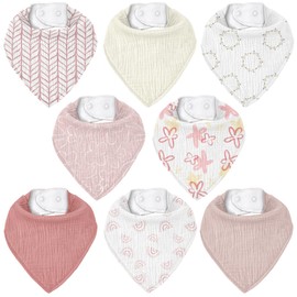 CIVARUA KIDS Muslin Baby Bibs 8 Pack, Baby Bandana Drool Bib for Drooling and Teething, Cotton Soft Absorbent for Girls Boys Spring Impression